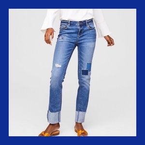 LOFT Modern Straight Patchwork Cuffed Jeans 25